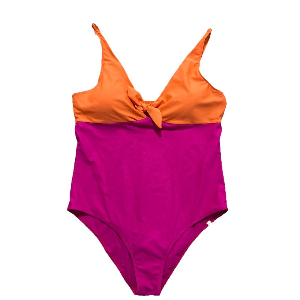 Summersalt 16 The Jetsetter Orange Pink One Piece Swimsuit Bow Color Block‎